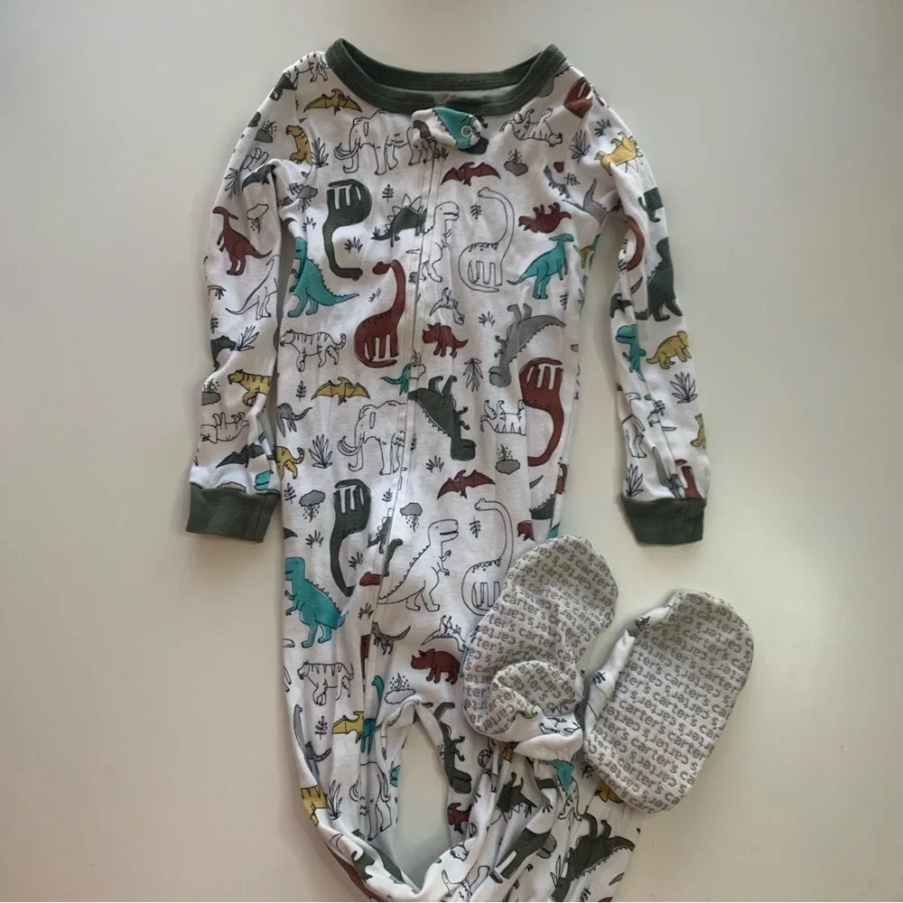 Carter's White Dinosaur Print Footie Pajama